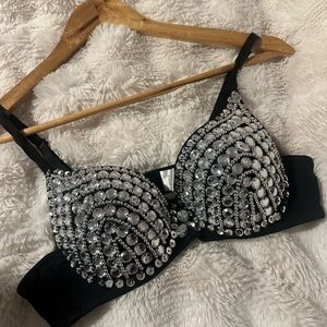 Embellished Black Bra